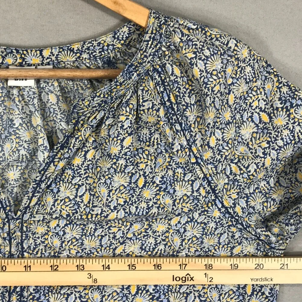 Gap Blouse Women Small Tall Blue Yellow Pullover Top V-Neck Boho Peasant Balloon - Picture 11 of 13